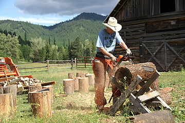 Kim cutting firewood