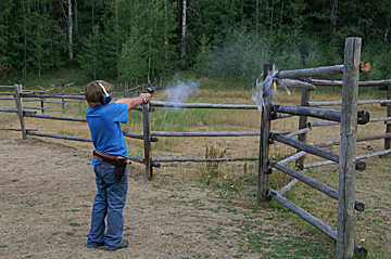 Jon shooting our 45s with blanks at water balloons